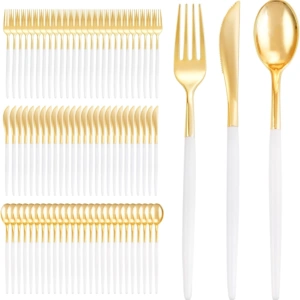 Gold Cutlery Set with White Handles — view 9