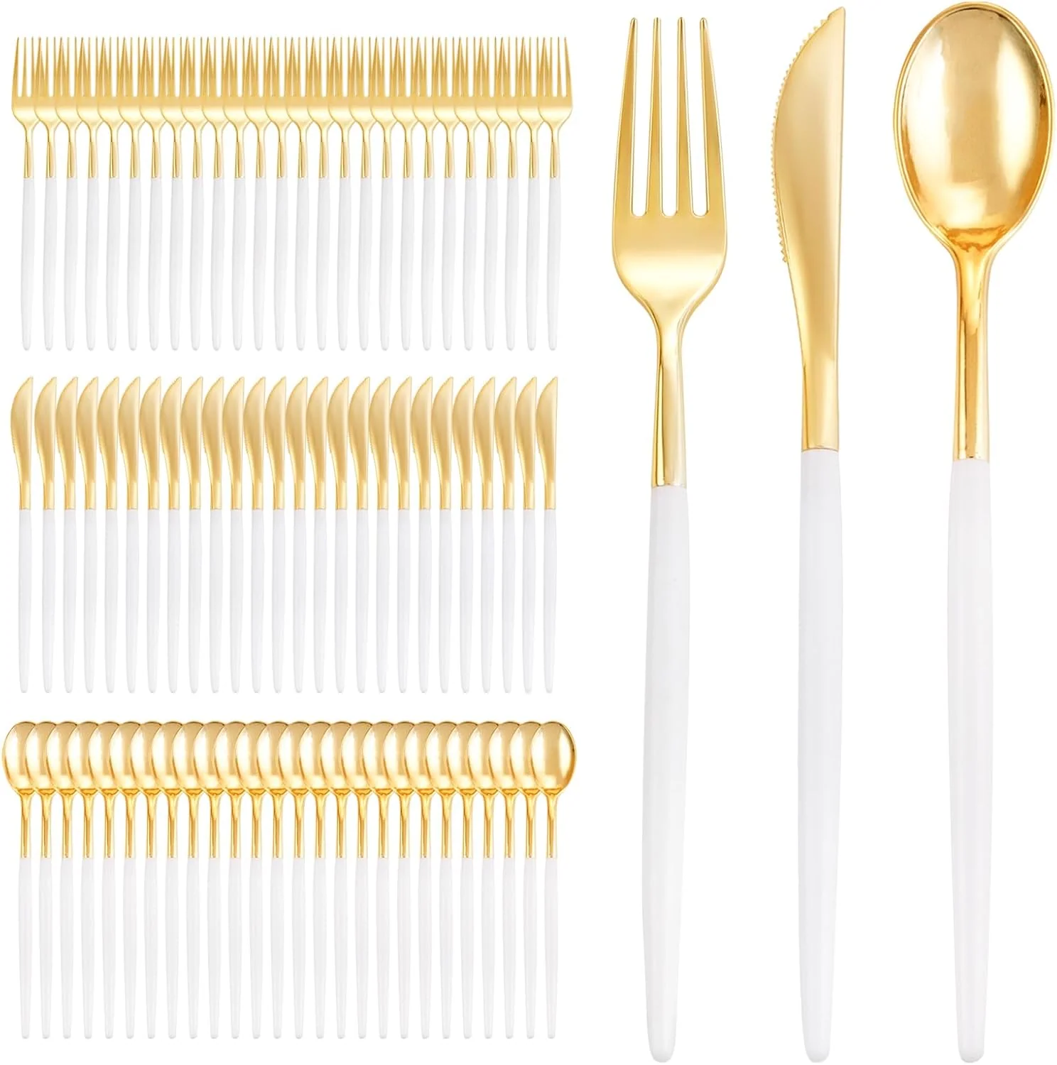 Gold Cutlery Set with White Handles — view 9
