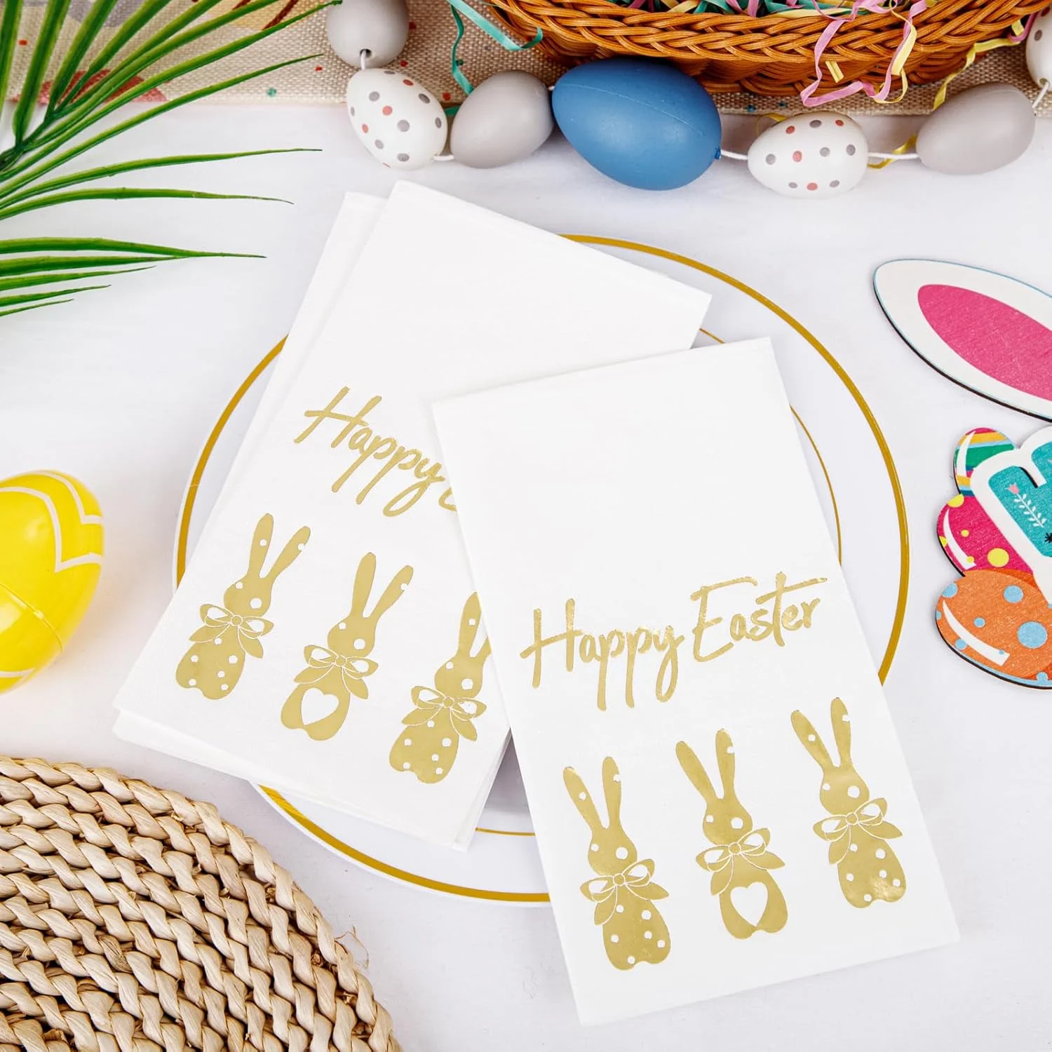 Gold Three Bunny Print Napkins (100 Pieces) — view 12