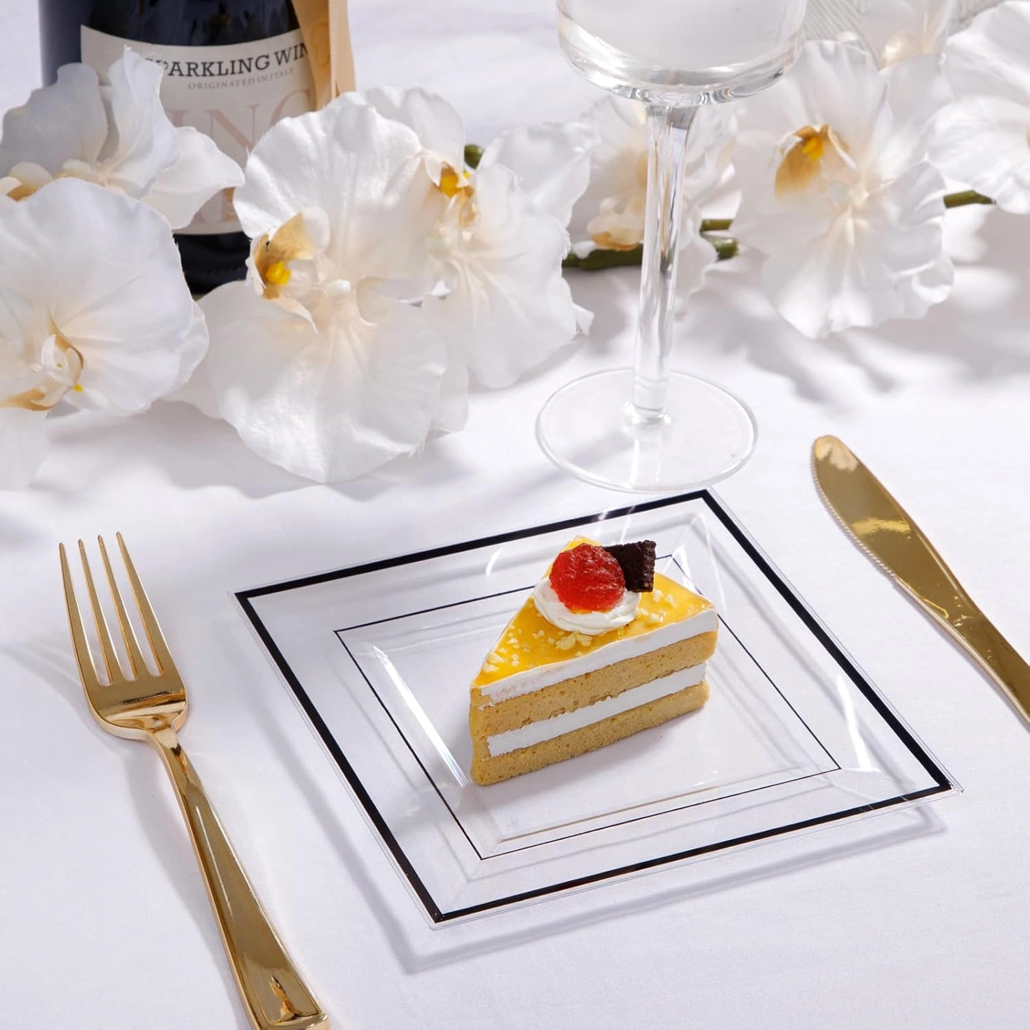 Clear Black Square Plastic Plates-6inch Disposable Cake Plates- Premium Hard Square Small Appetizer Plates for Wedding/Party — view 10