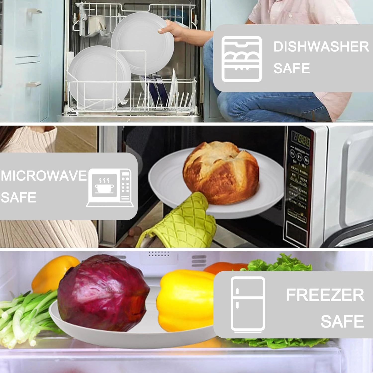 Grey Wheat Straw Plates,Deep Dinner Plastic Plates,Reusable Plates,10 inch Unbreakable Plates Set,Lightweight Microwave Dishwasher Safe,Plastic Plates for Picninc,Camping, RC366-1 — view 16