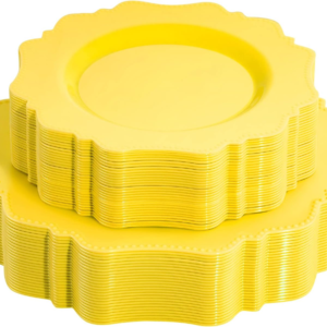 Yellow Disposable Plastic Plates-Heavy duty plate for party/wedding/anniversary 30 dinner plates and 30 dessert/salad plates — view 8
