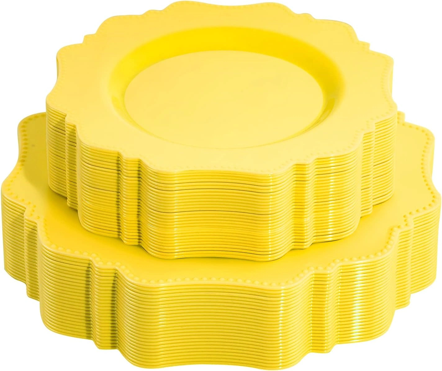 Yellow Disposable Plastic Plates-Heavy duty plate for party/wedding/anniversary 30 dinner plates and 30 dessert/salad plates — view 8