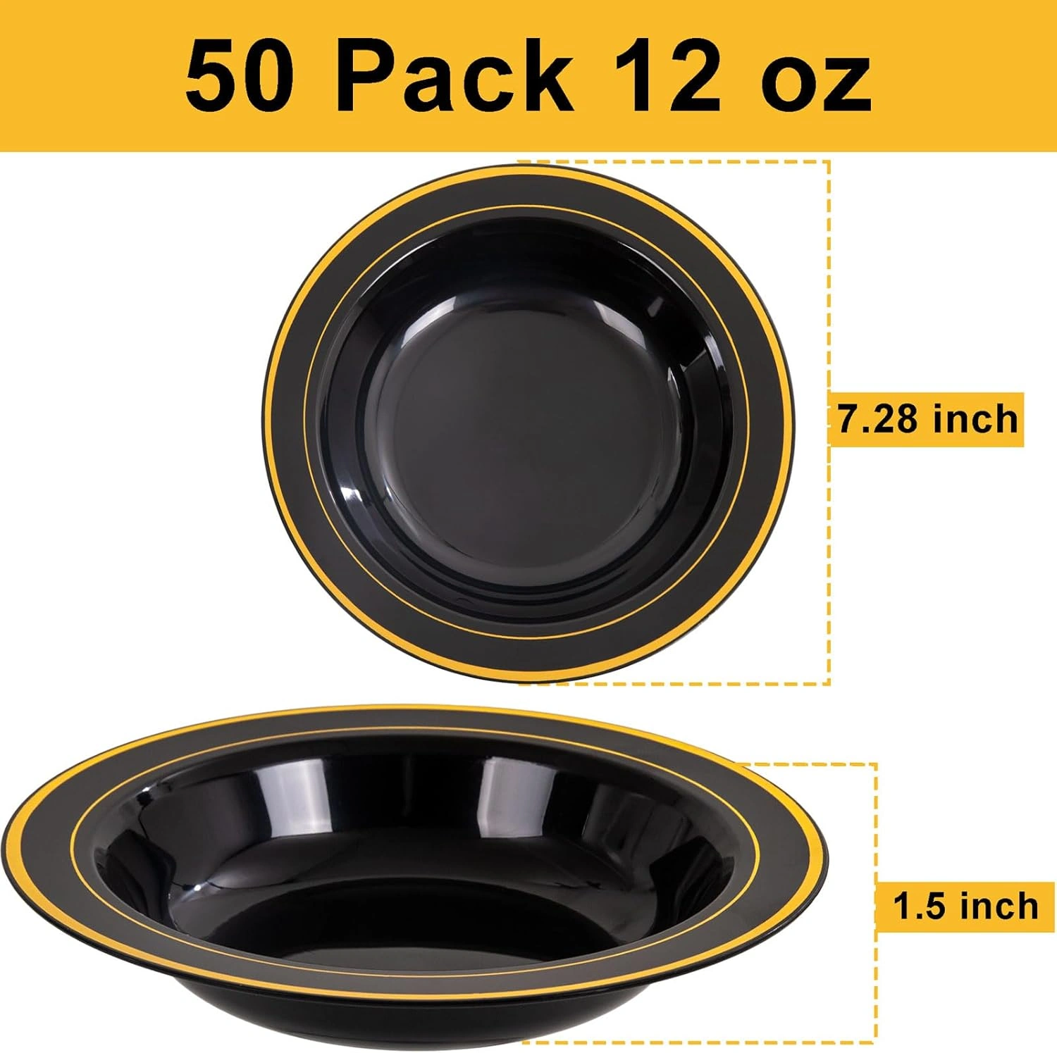 Black Plastic Bowls with Gold Rim — view 16