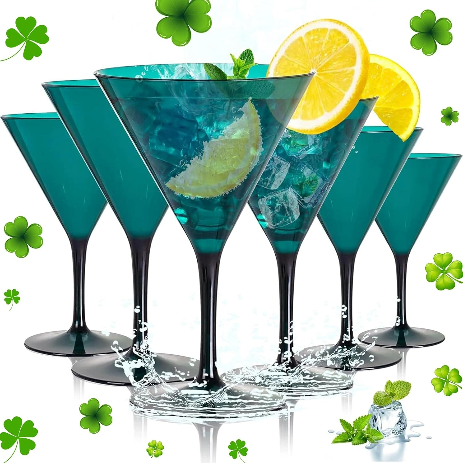 Green Liacere Martini Glasses Set of 6-11 oz Plastic Martini Cocktail Glasses with Stem-Reusable Cocktail Glasses for Bar,Margarita,Whiskey,Gin,Tequila,BPA-Free — view 10