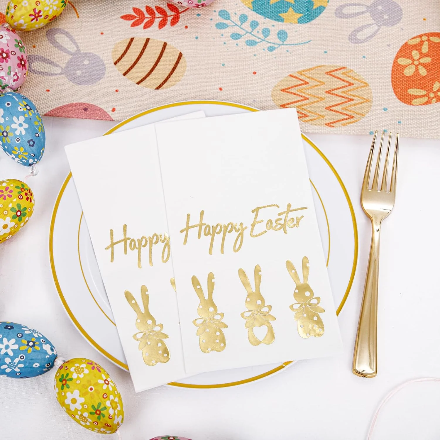 Gold Three Bunny Print Napkins (100 Pieces) — view 9