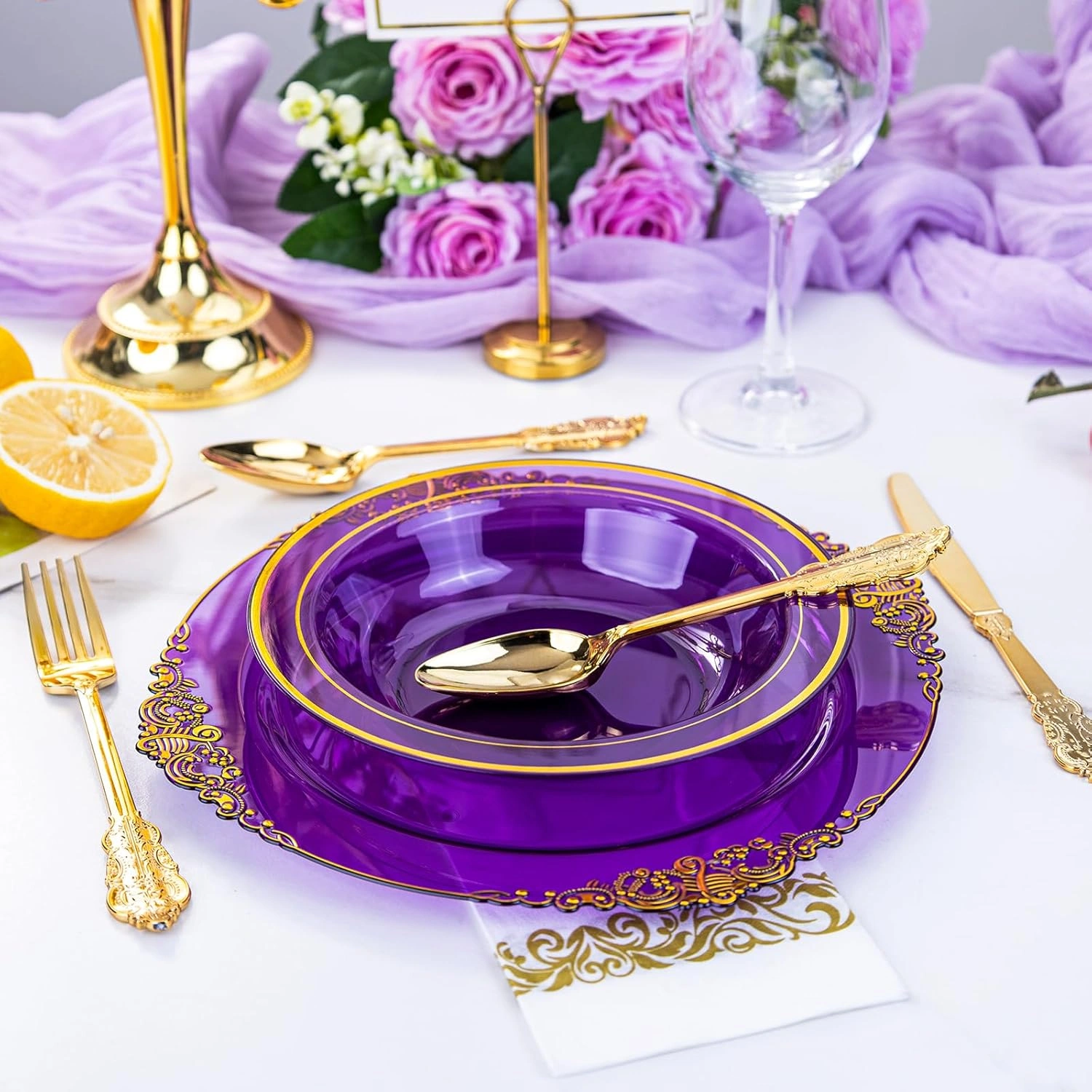 Purple Plastic Bowls with Gold Rim — view 12