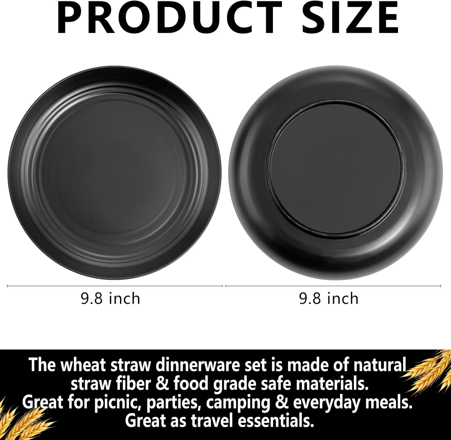 Black Wheat Straw Plates,Deep Dinner Plastic Plates,Reusable Plates,10 inch Unbreakable Plates Set,Lightweight Microwave Dishwasher Safe,Plastic Plates for Picninc,Camping, RC366-1 — view 13