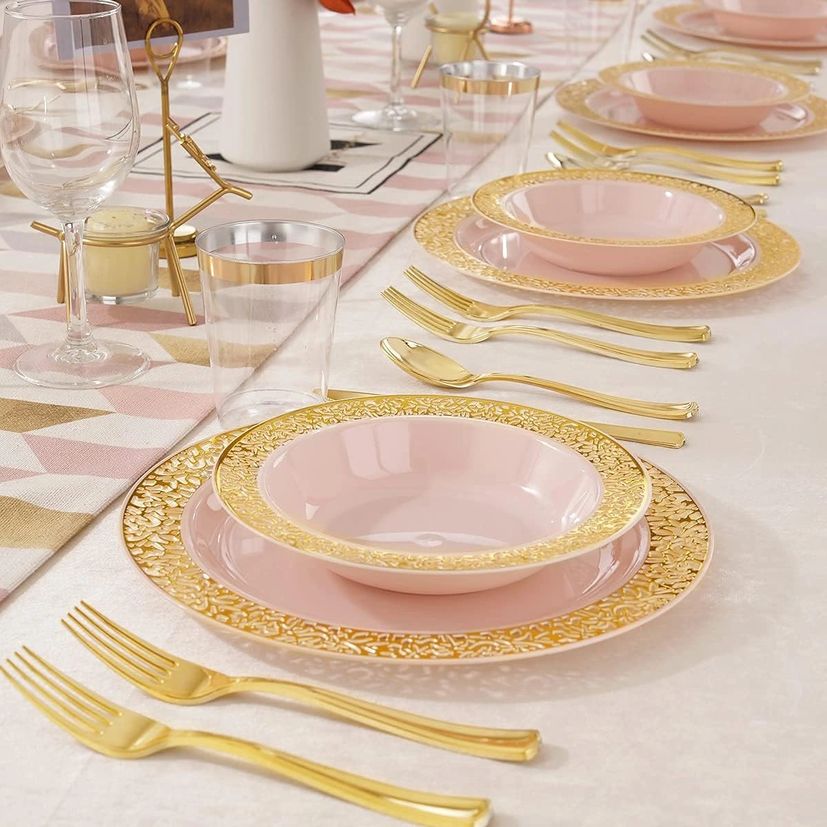 Pink Gold Plastic Soup Bowls 12 oz — view 13