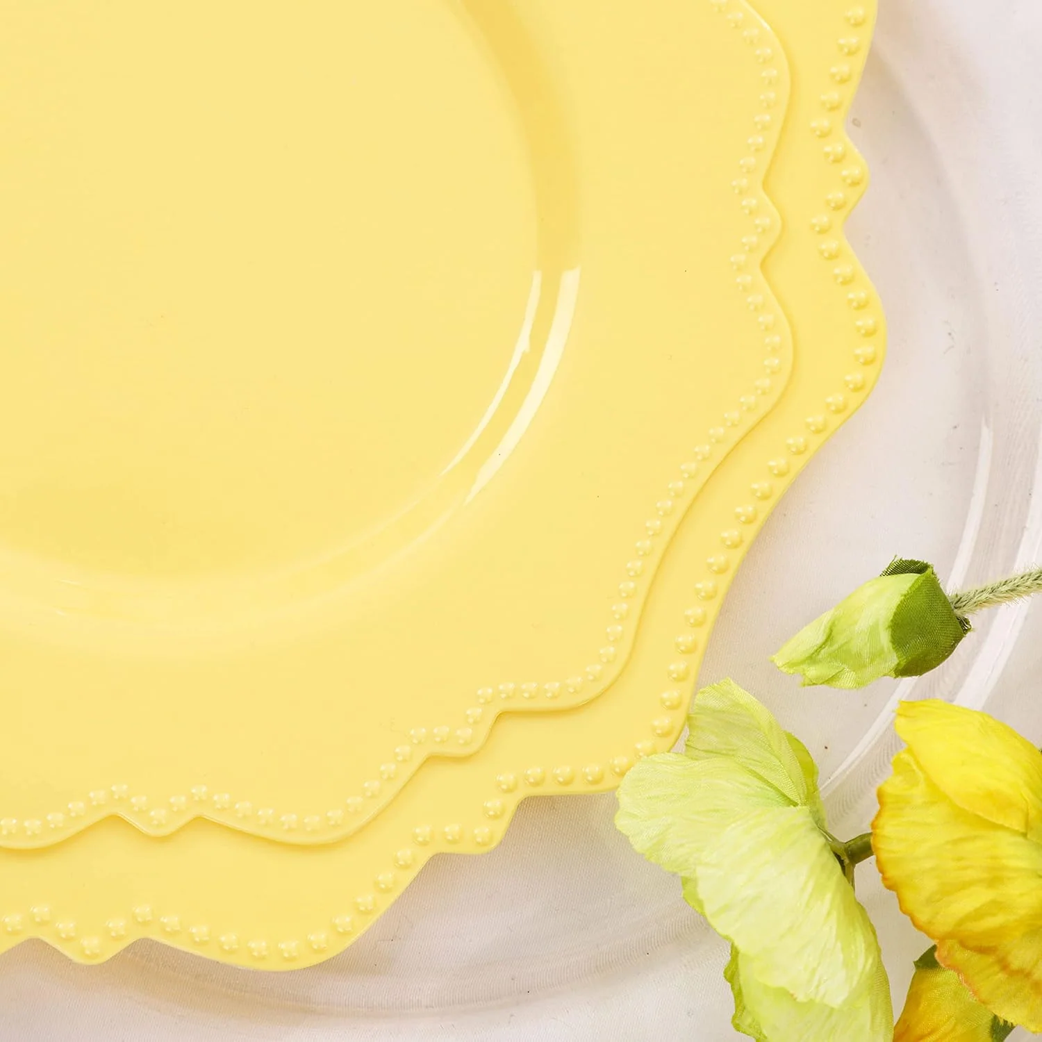 Yellow Disposable Plastic Plates-Heavy duty plate for party/wedding/anniversary 30 dinner plates and 30 dessert/salad plates — view 12