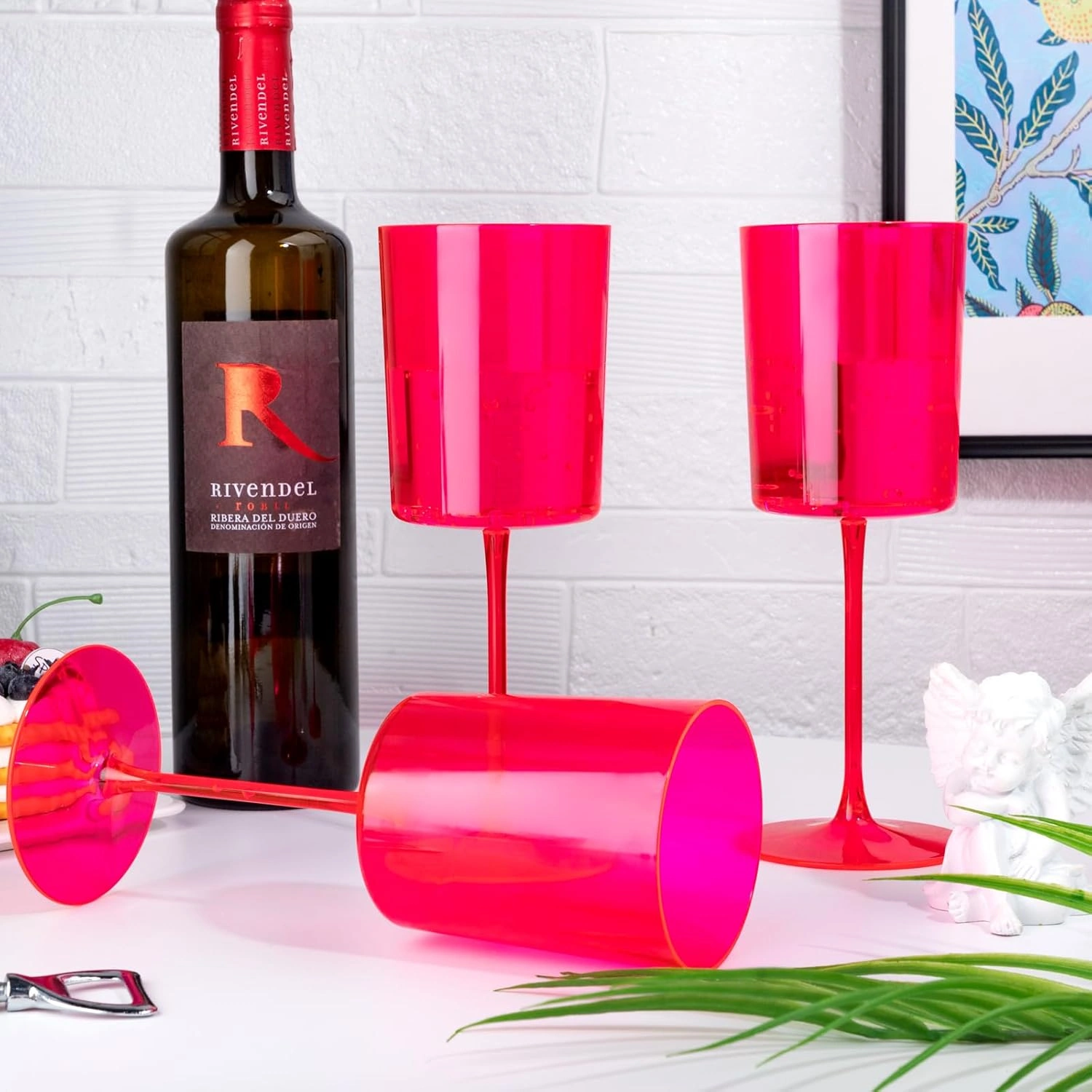 Hot Pink Plastic Wine Glasses, Party-Ready, Large Capacity (14 oz) — view 16