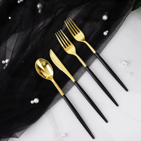 Gold Cutlery Set with Black Handles — view 13