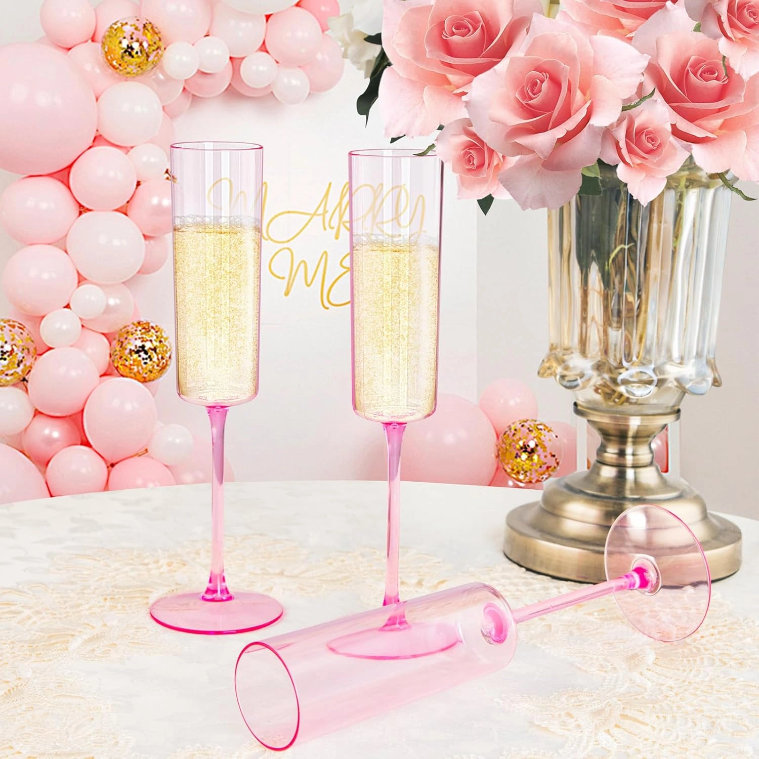 Pink YOUBET Champagne Flutes Plastic — view 14