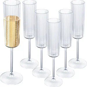 Clear Ribbed Plastic Champagne Flutes, Long Stem (6 oz, 24 Pack) — view 11