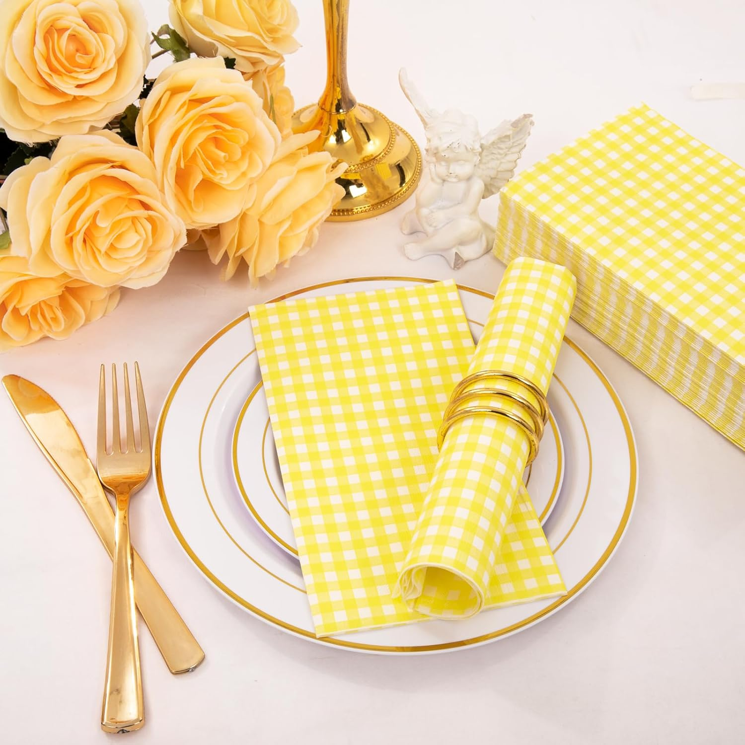 Yellow Gingham Paper Napkins — view 11