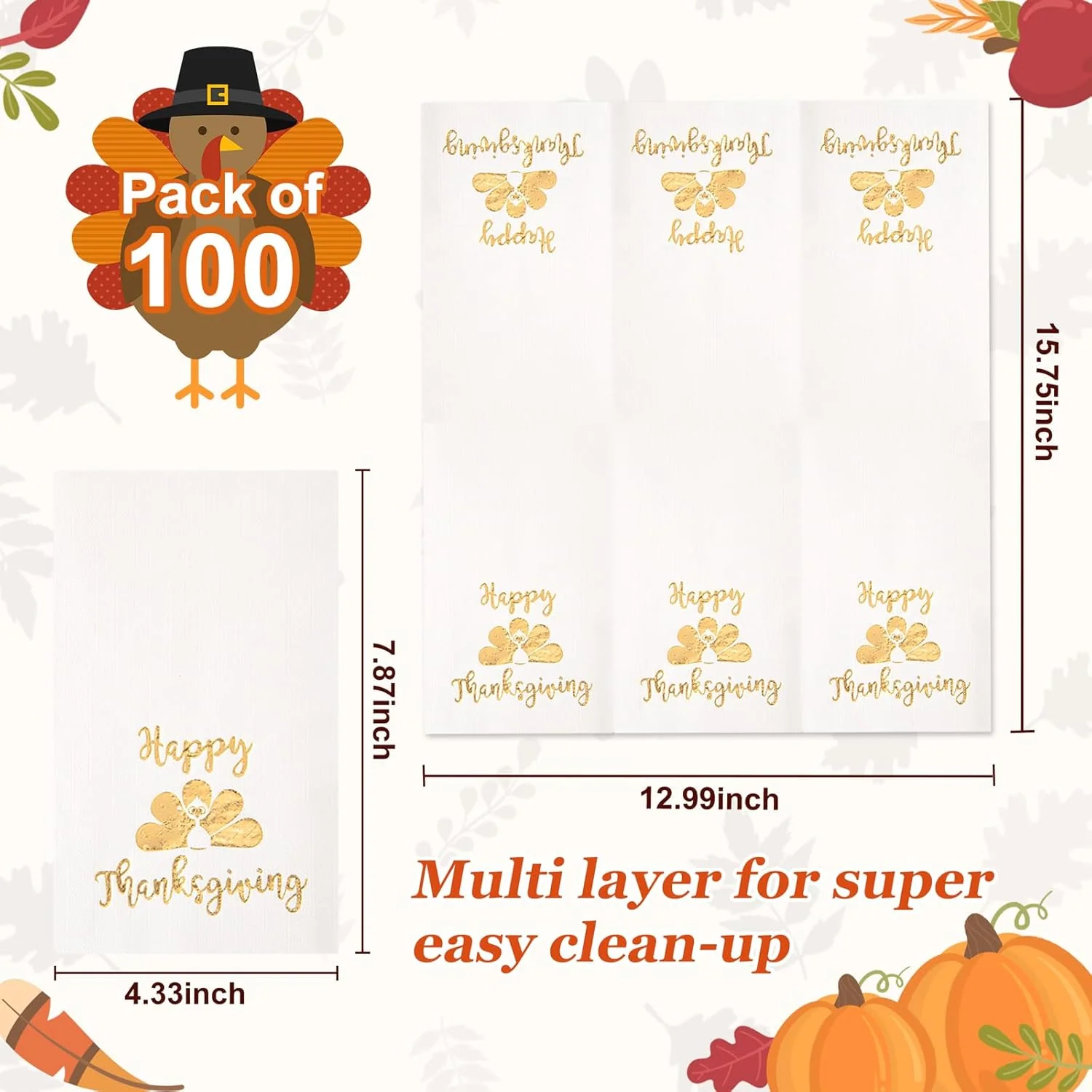 Gold Turkey Paper Napkins — view 13