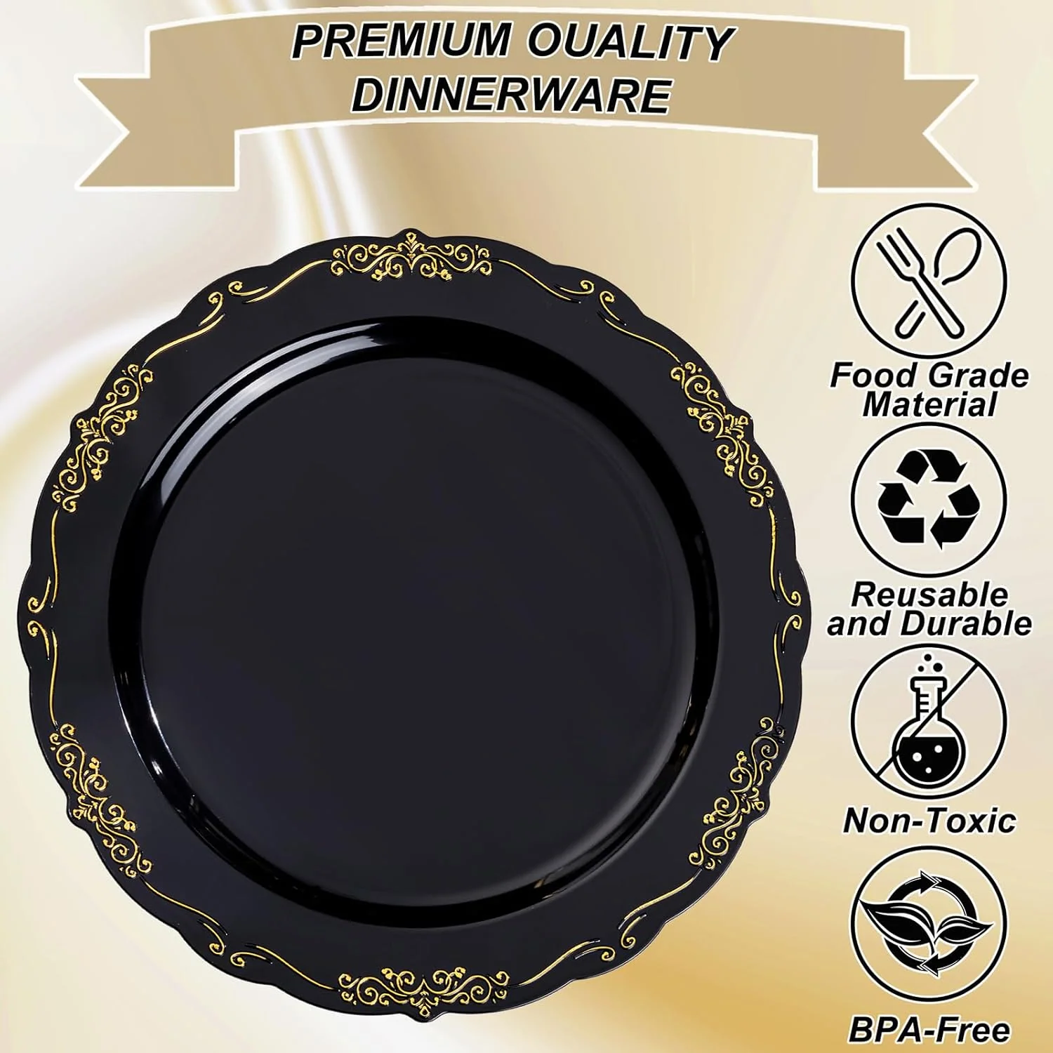 Black & Gold U-QE Disposable Plates — view 13