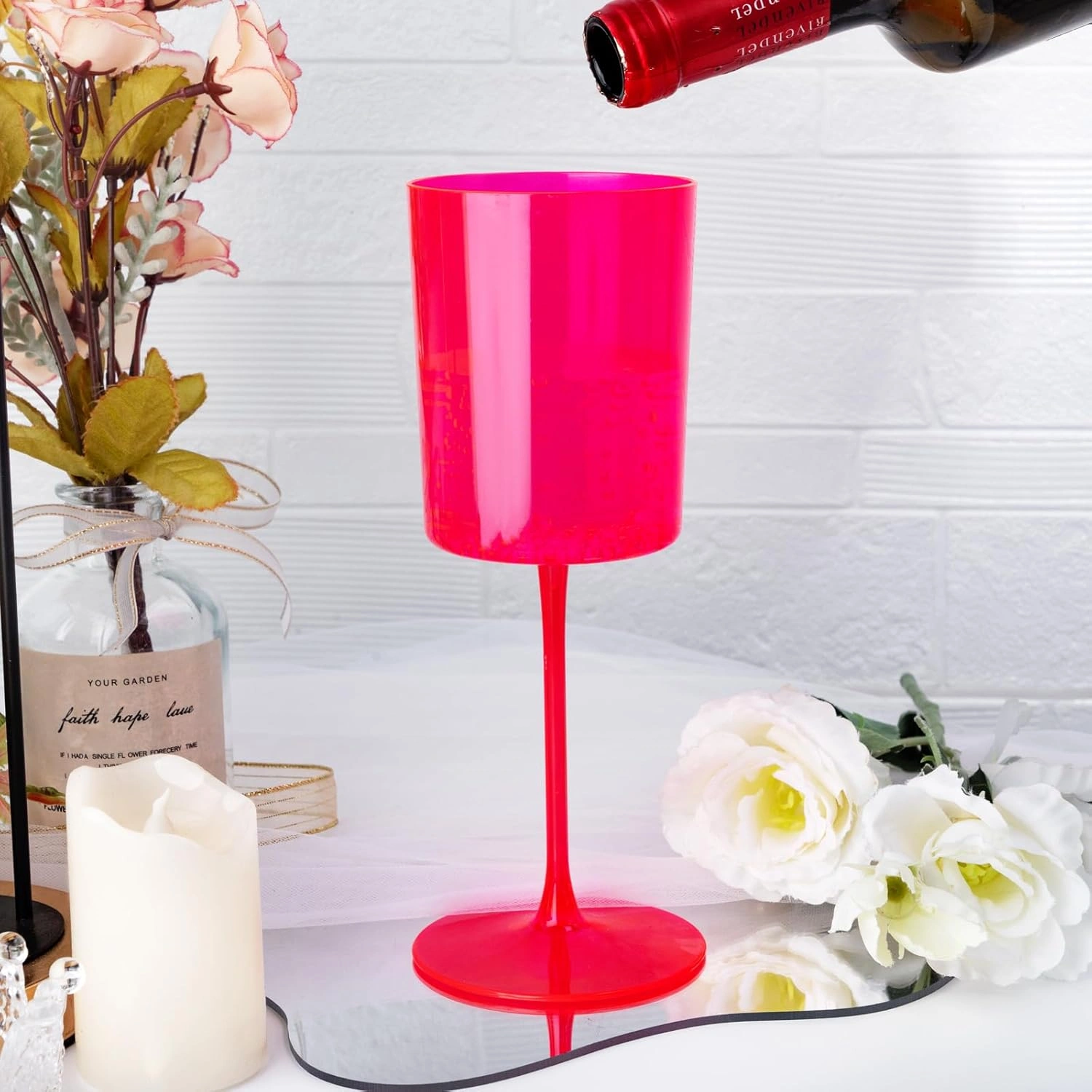 Hot Pink Plastic Wine Glasses, Party-Ready, Large Capacity (14 oz) — view 15