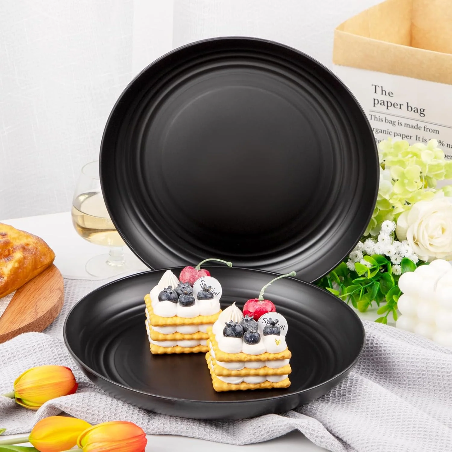 Black Wheat Straw Plates,Deep Dinner Plastic Plates,Reusable Plates,10 inch Unbreakable Plates Set,Lightweight Microwave Dishwasher Safe,Plastic Plates for Picninc,Camping, RC366-1 — view 12