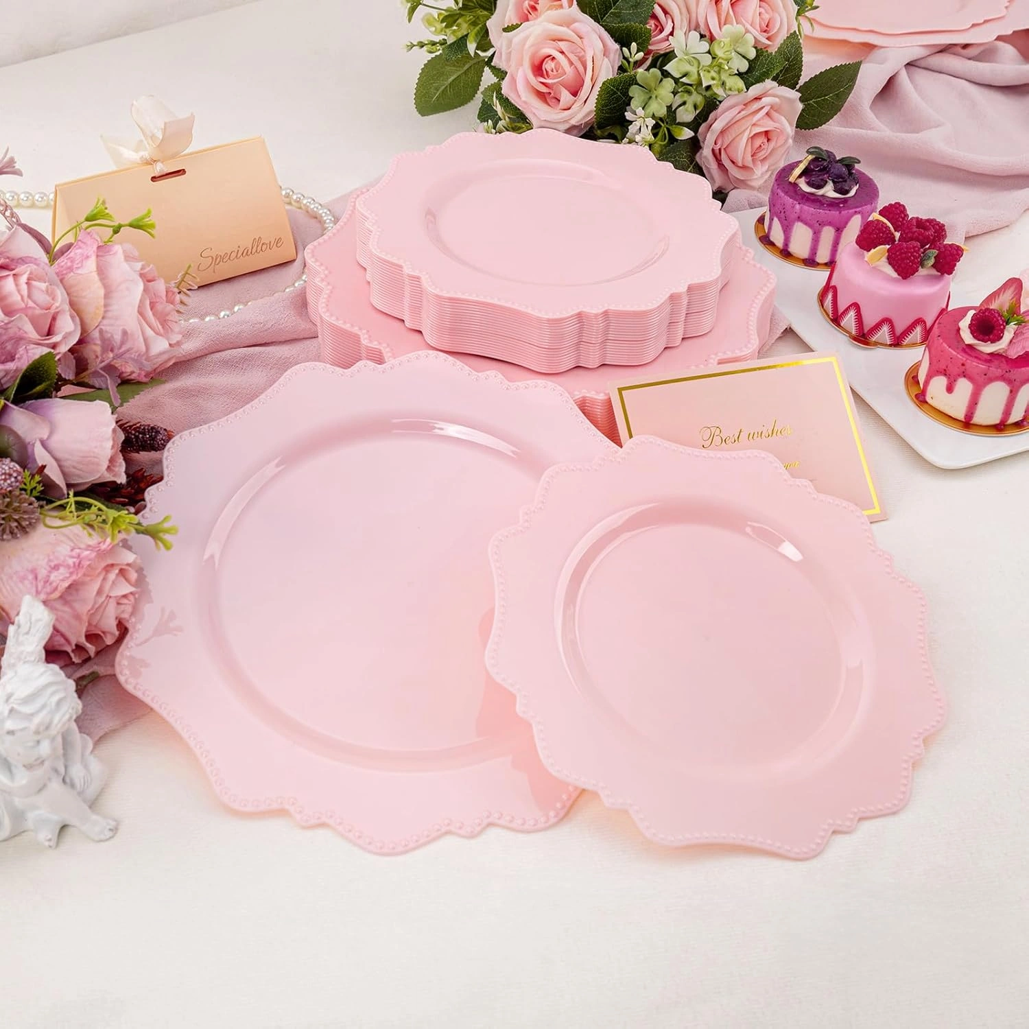 Pink Disposable Plastic Plates-Heavy duty plate for party/wedding/anniversary 30 dinner plates and 30 dessert/salad plates — view 13