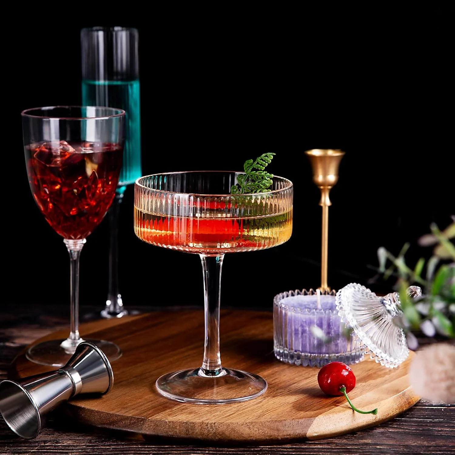 Vintage Ribbed Martini Classic Coupe Glasses, Elegant Design (10 oz) — view 12