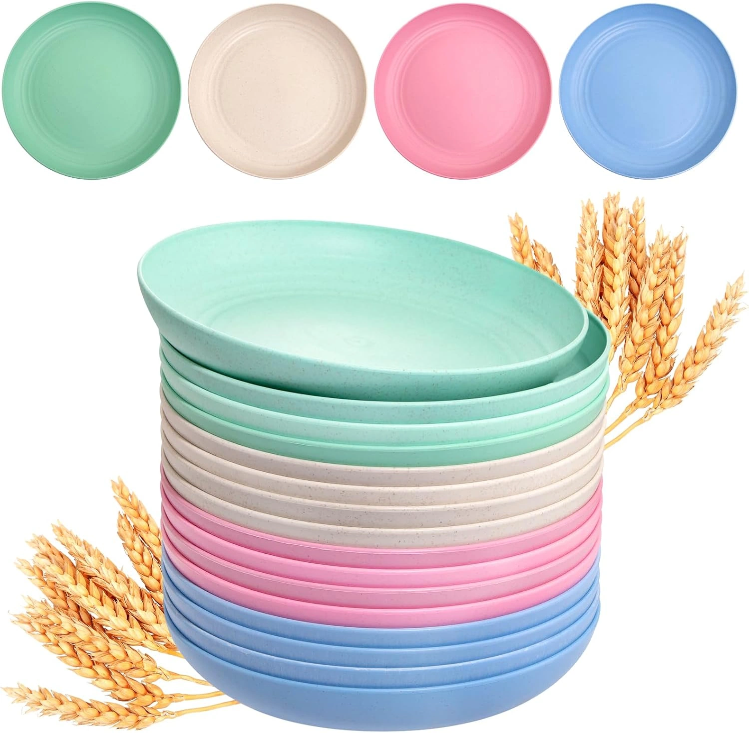 Four Color Wheat Straw Plates,Deep Dinner Plastic Plates,Reusable Plates,10 inch Unbreakable Plates Set,Lightweight Microwave Dishwasher Safe,Plastic Plates for Picninc,Camping, RC366-1 — view 10