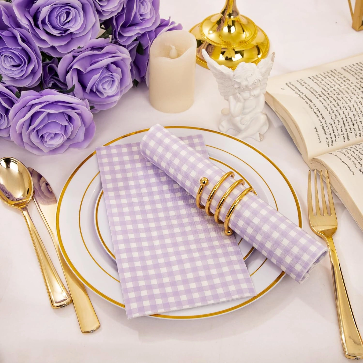 Purple Gingham Paper Napkins — view 14