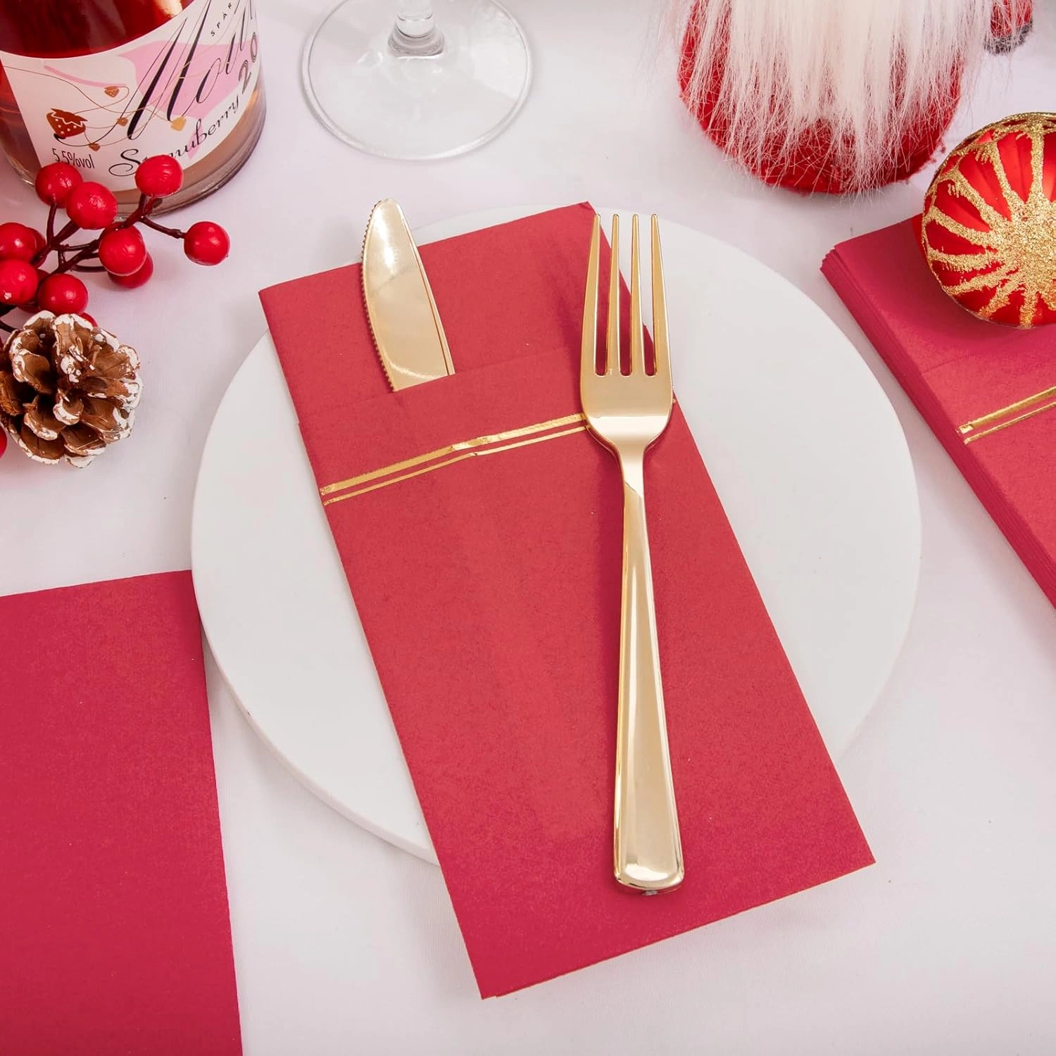 Red Paper Napkins with Built-in Flatware Pocket — view 16