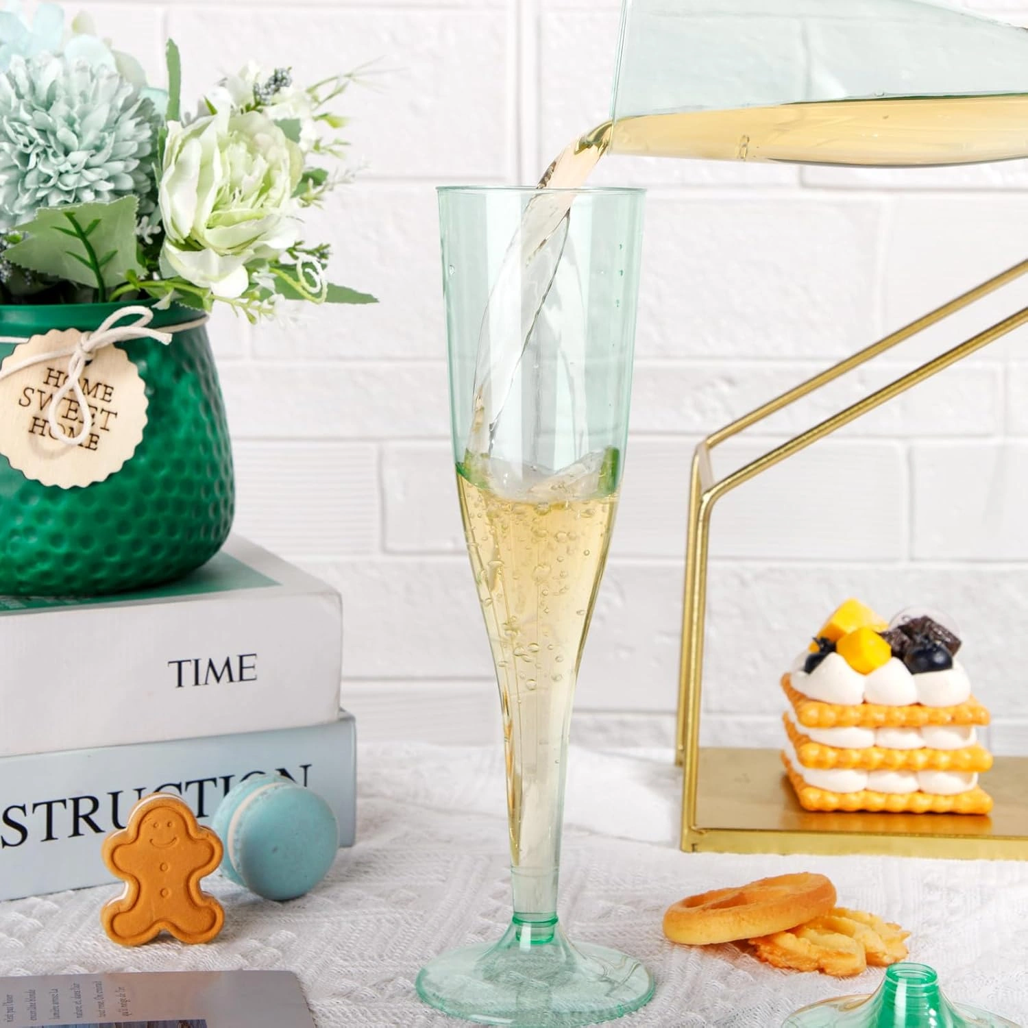 Clear Green Plastic Champagne Flutes — view 12