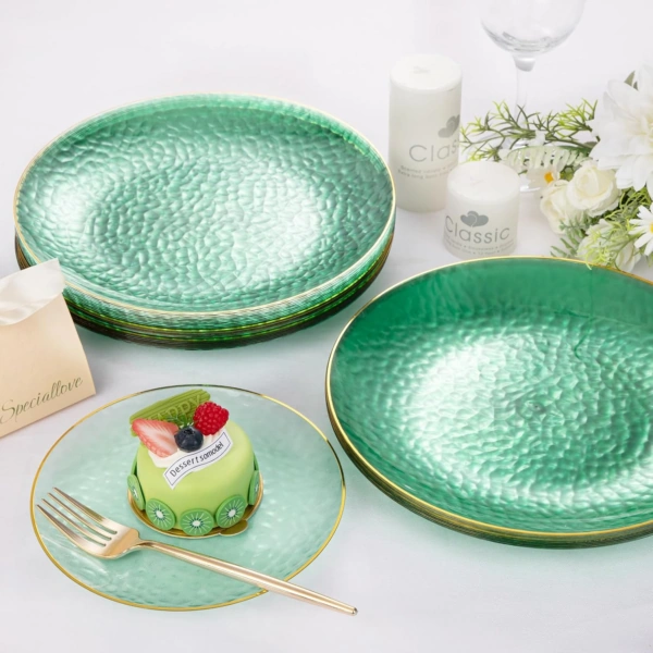 Clear Green Gold Plastic Plates,Disposable Plates With Rim,Heavy-duty Plates,Hammered Party Plates Include 30Clear Dessert-Platos,30Dinner-Platos for Wedding, Party — view 13
