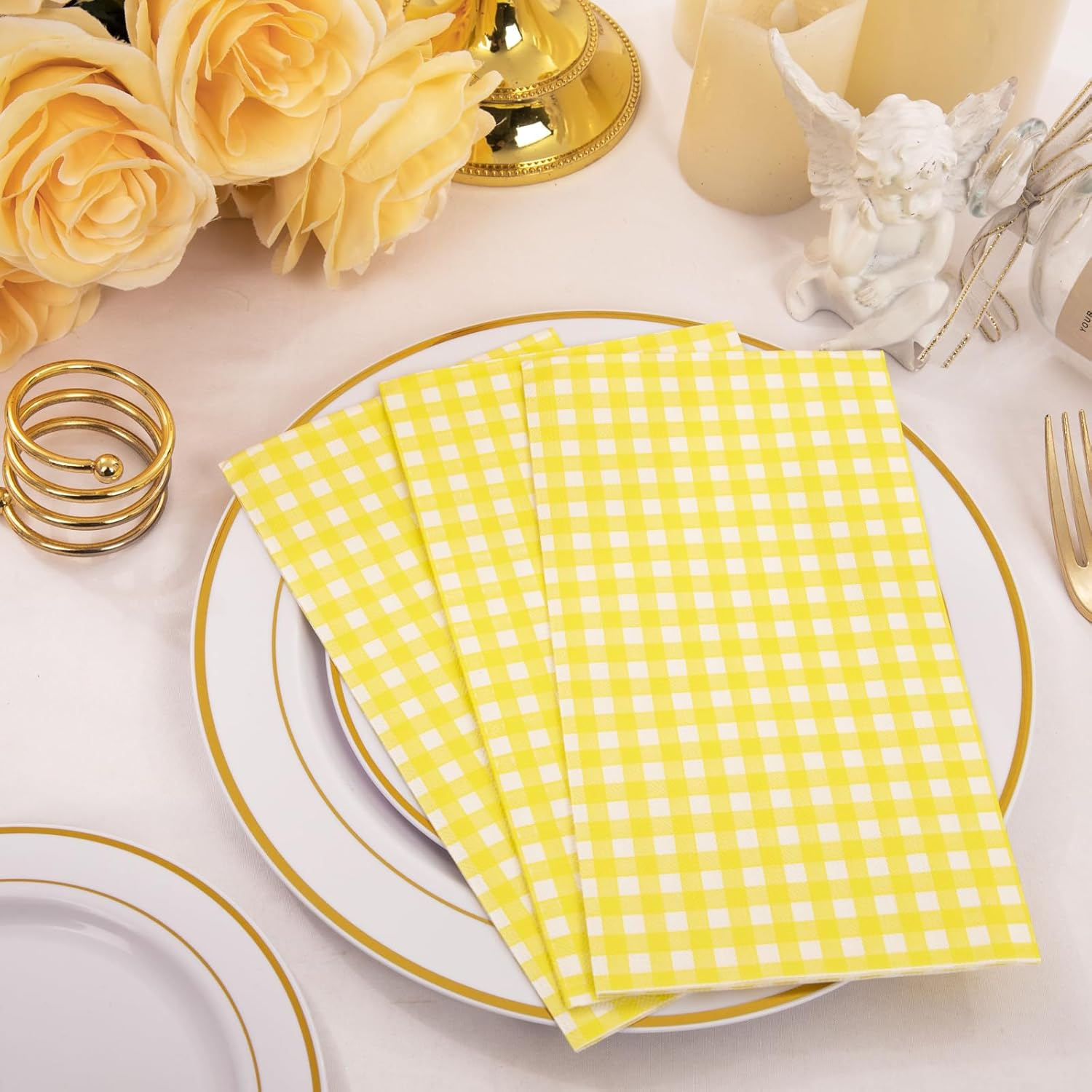 Yellow Gingham Paper Napkins — view 14