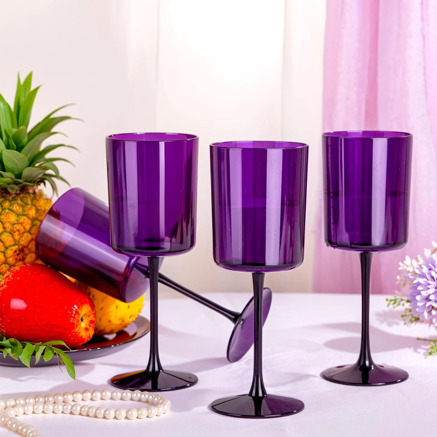Purple Plastic Wine Glasses with Long Stem, Clear Design (10 oz, 12 Pack) — view 16