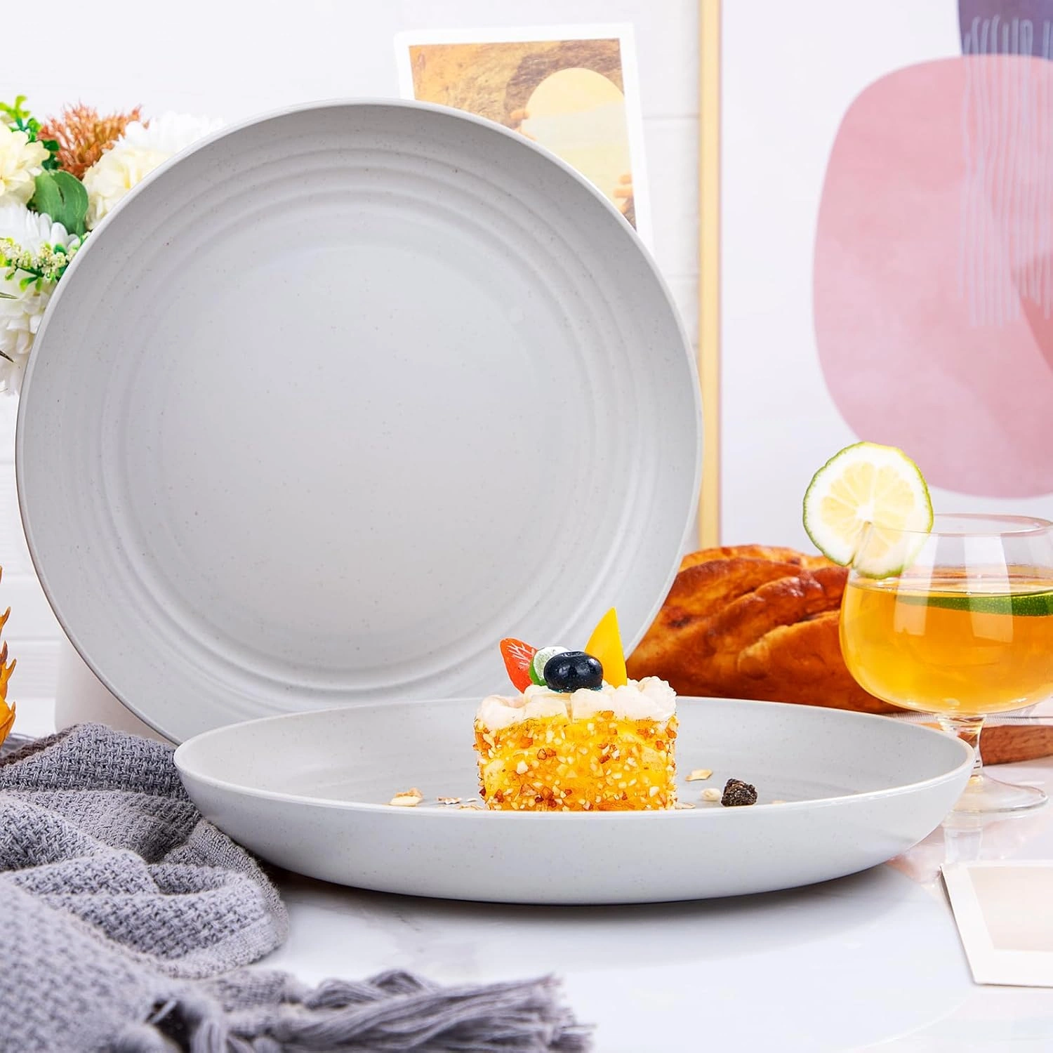 Grey Wheat Straw Plates,Deep Dinner Plastic Plates,Reusable Plates,10 inch Unbreakable Plates Set,Lightweight Microwave Dishwasher Safe,Plastic Plates for Picninc,Camping, RC366-1 — view 15