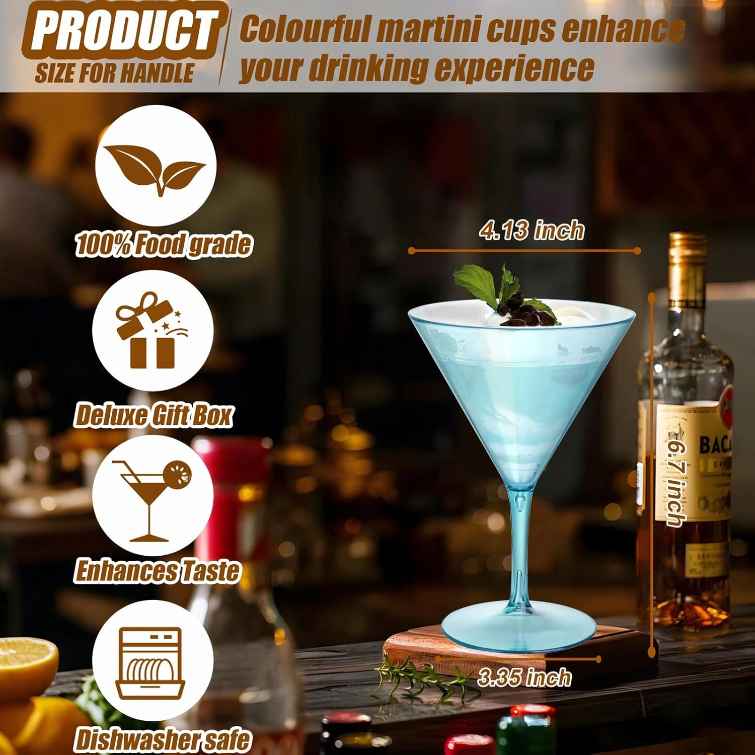 Colorful Liacere Martini Glasses Set of 6-11 oz Plastic Martini Cocktail Glasses with Stem-Reusable Cocktail Glasses for Bar,Margarita,Whiskey,Gin,Tequila,BPA-Free — view 11