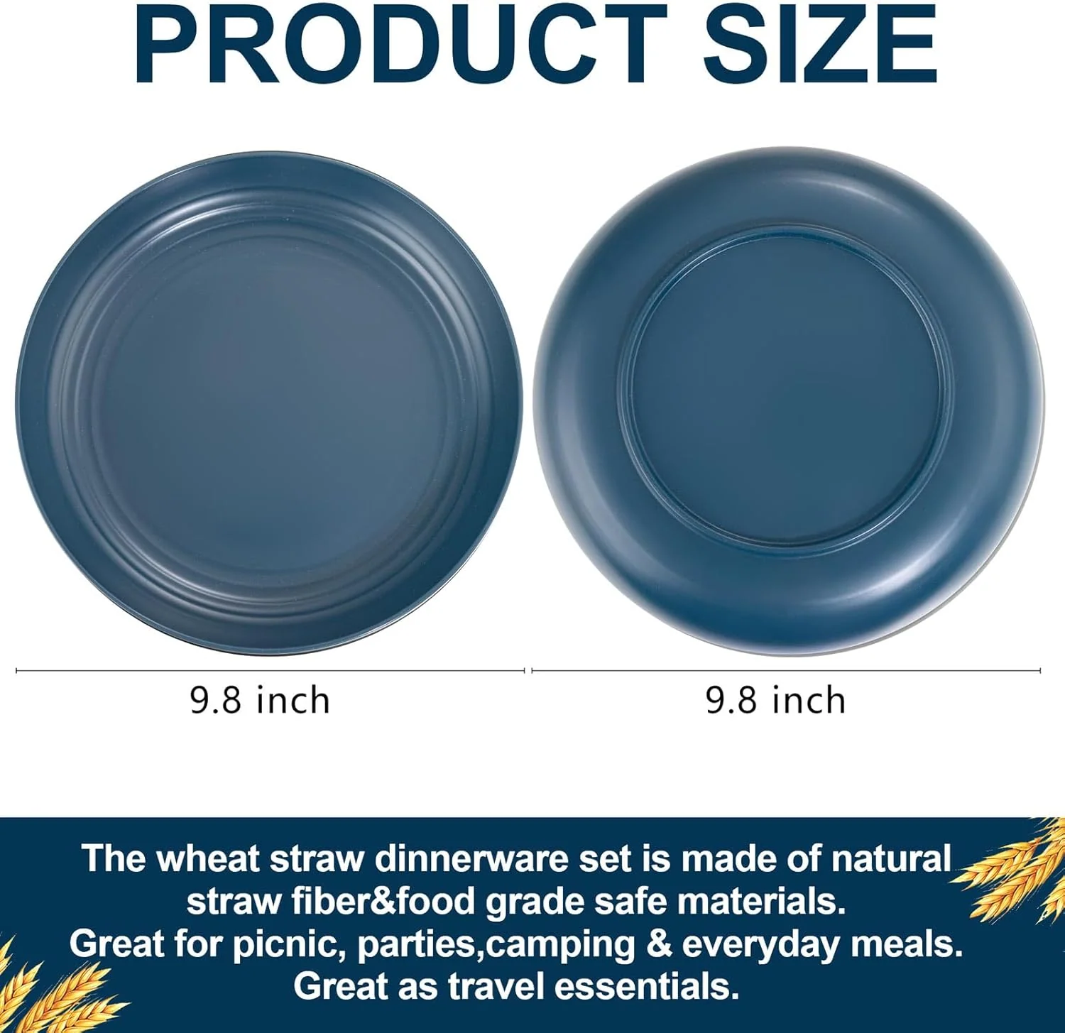 Dark Blue Wheat Straw Plates,Deep Dinner Plastic Plates,Reusable Plates,10 inch Unbreakable Plates Set,Lightweight Microwave Dishwasher Safe,Plastic Plates for Picninc,Camping, RC366-1 — view 13
