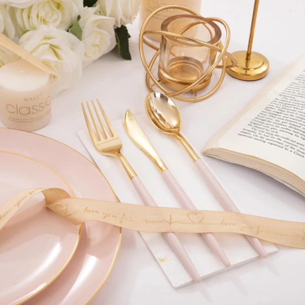 Gold Cutlery Set with Pink Handles — view 14