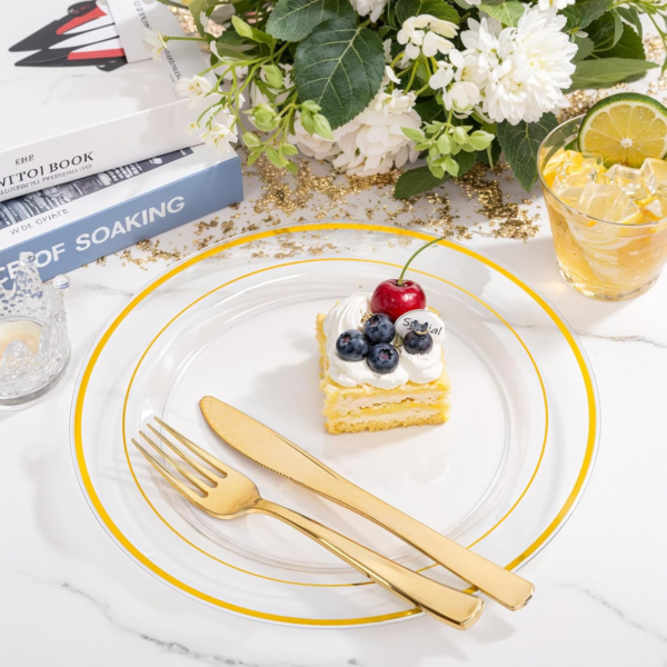 Clear Gold Deluxe Disposable Dinnerware Set — view 15