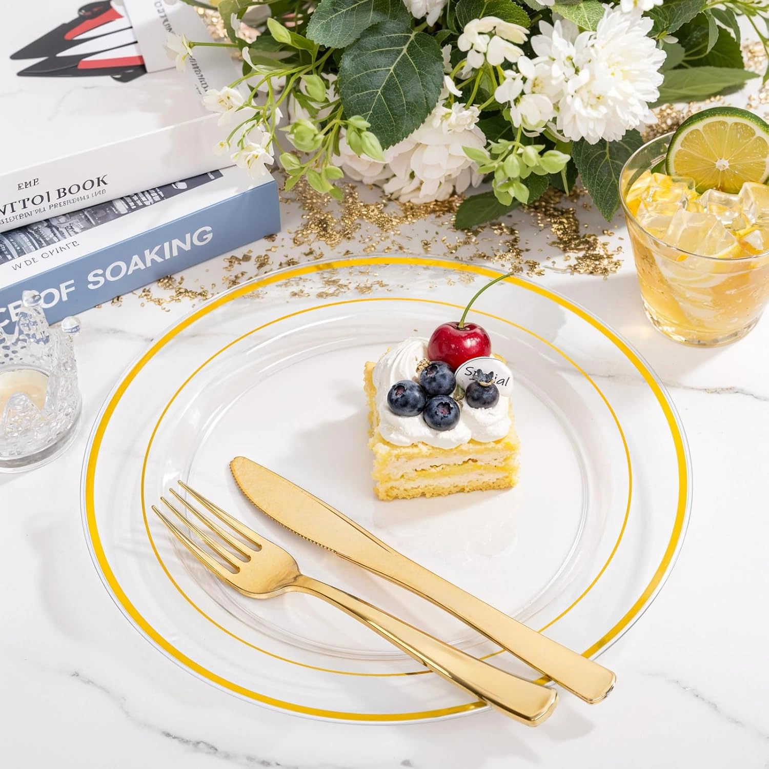 Clear Gold Deluxe Disposable Dinnerware Set — view 15