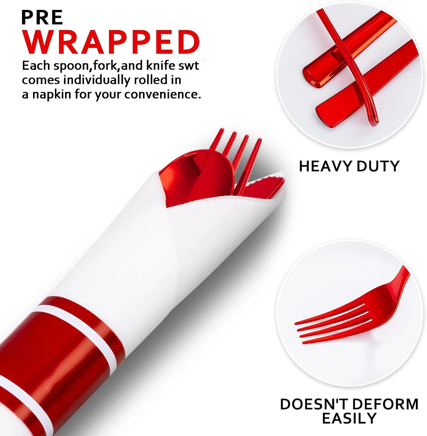 Red Classic Pre Rolled Plastic Silverware Sets — view 15
