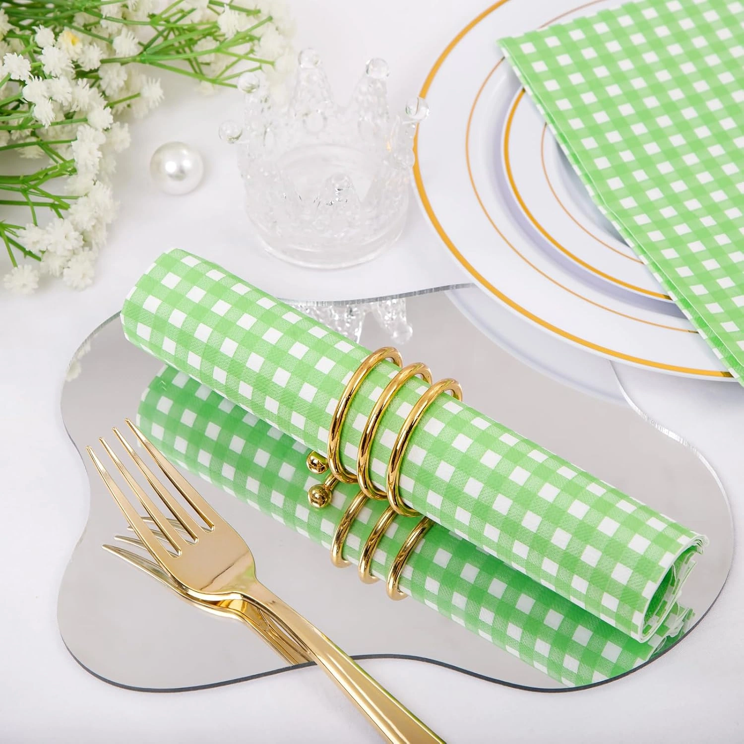 Green Gingham Paper Napkins — view 14