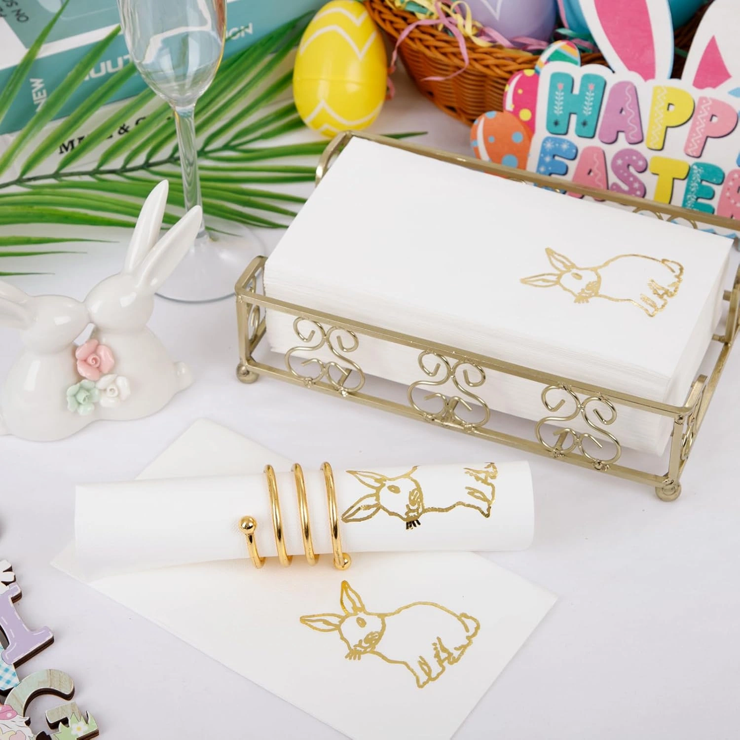 Gold Bunny Print Napkins (100 Pieces) — view 13