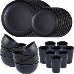 Black Wheat Straw Dinnerware Sets,Unbreakable Dinner Plates for 8,Microwave Dishwasher Safe,Reusable ,Set Plates, Bowls, Cups. — view 11