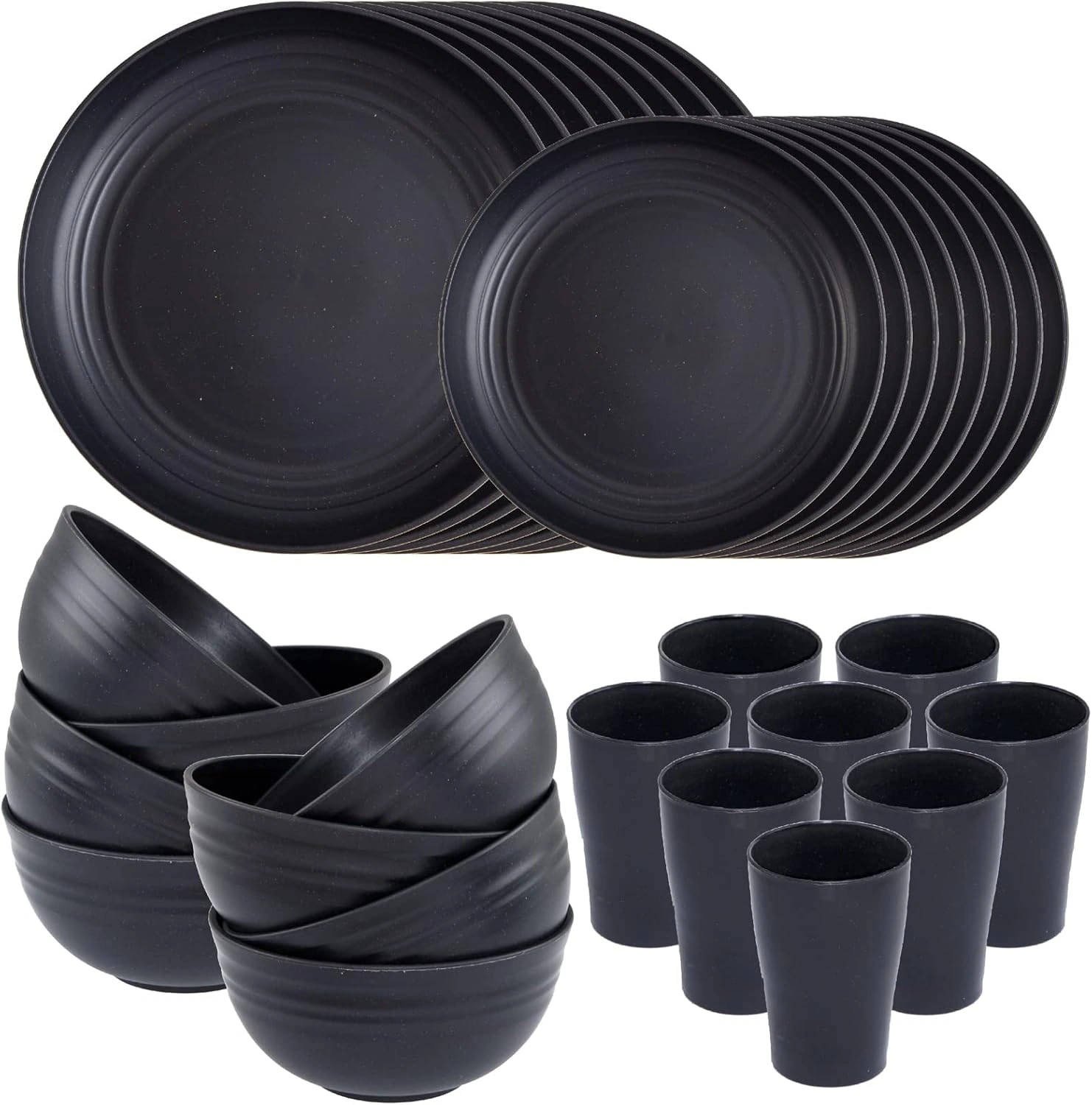 Black Wheat Straw Dinnerware Sets,Unbreakable Dinner Plates for 8,Microwave Dishwasher Safe,Reusable ,Set Plates, Bowls, Cups. — view 11