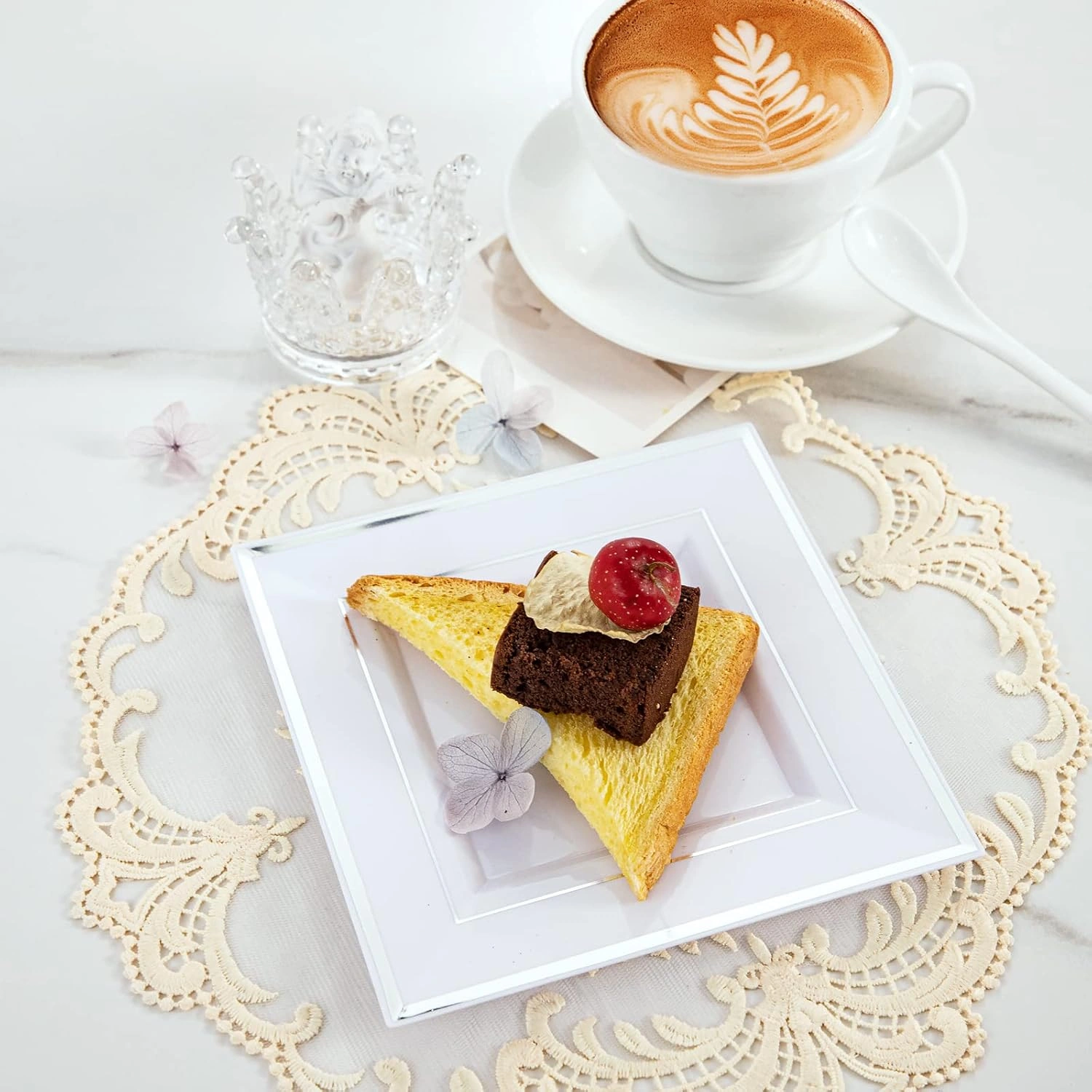 Silver Square Plastic Plates-6inch Disposable Cake Plates- Premium Hard Square Small Appetizer Plates for Wedding/Party — view 8