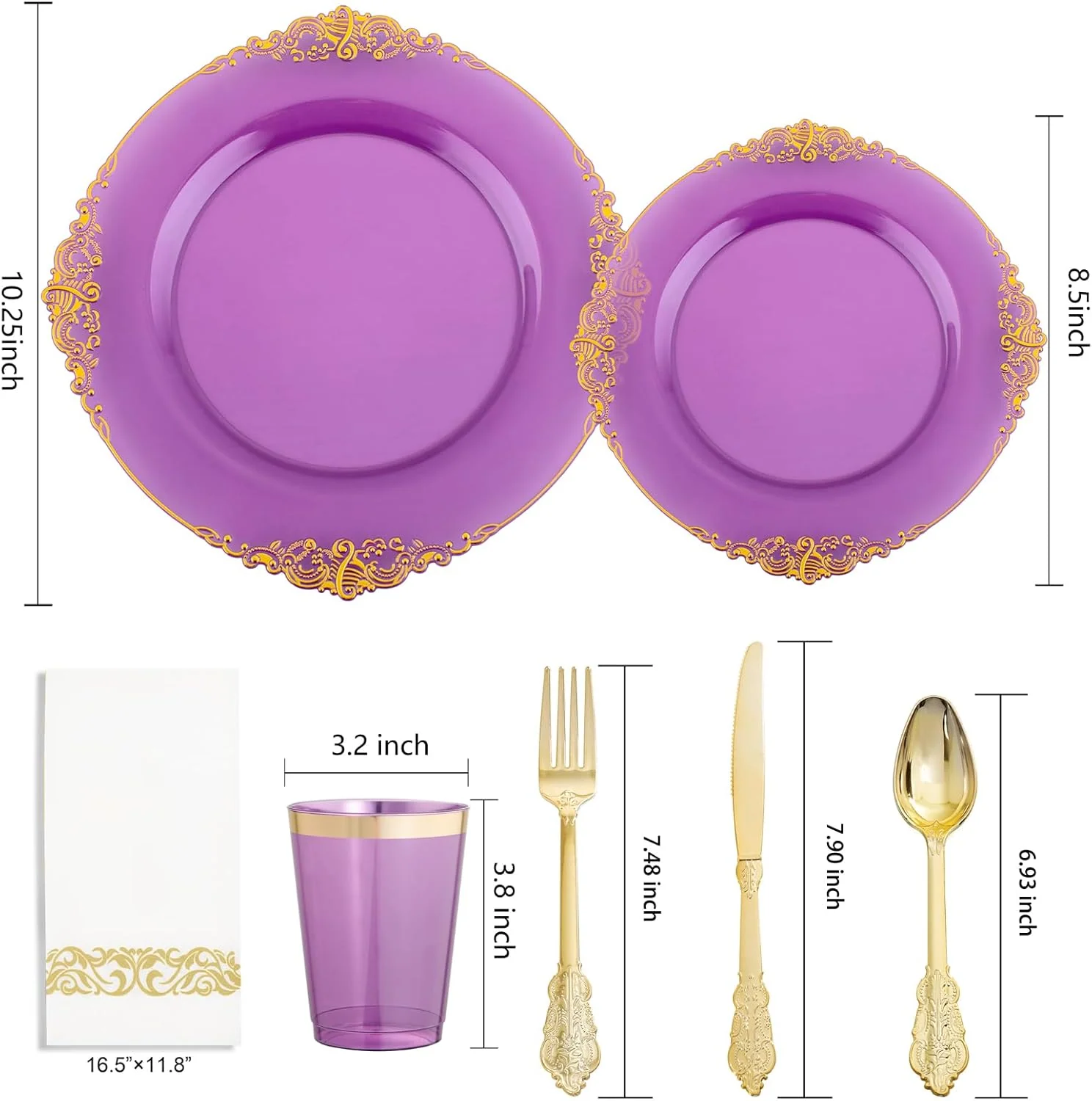 Purple & Gold Dinnerware Set for 50 Guests — view 13