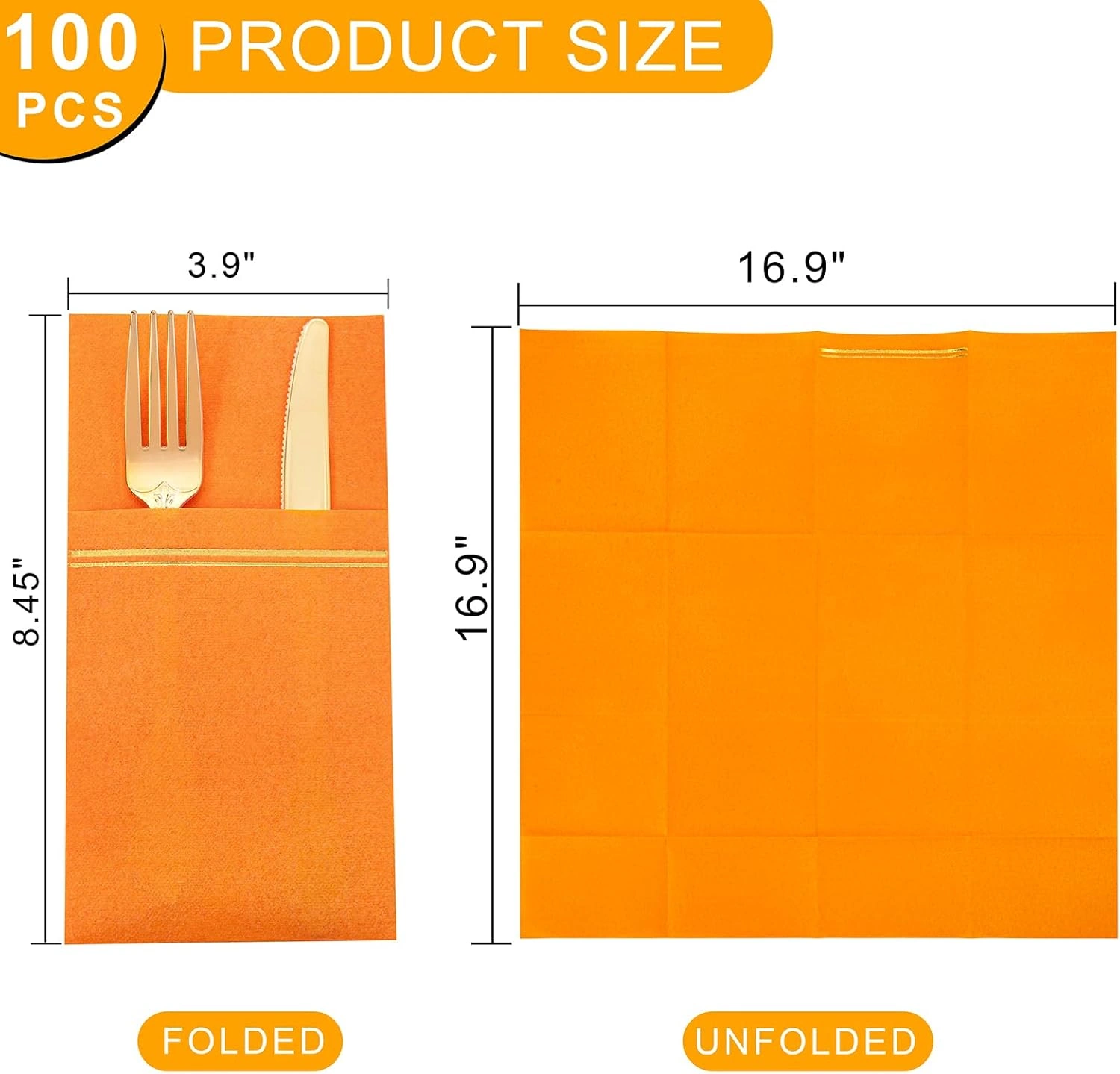Orange Paper Napkins with Built-in Flatware Pocket — view 13