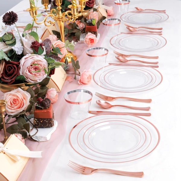 Clear Rose Gold Deluxe Disposable Dinnerware Set — view 14