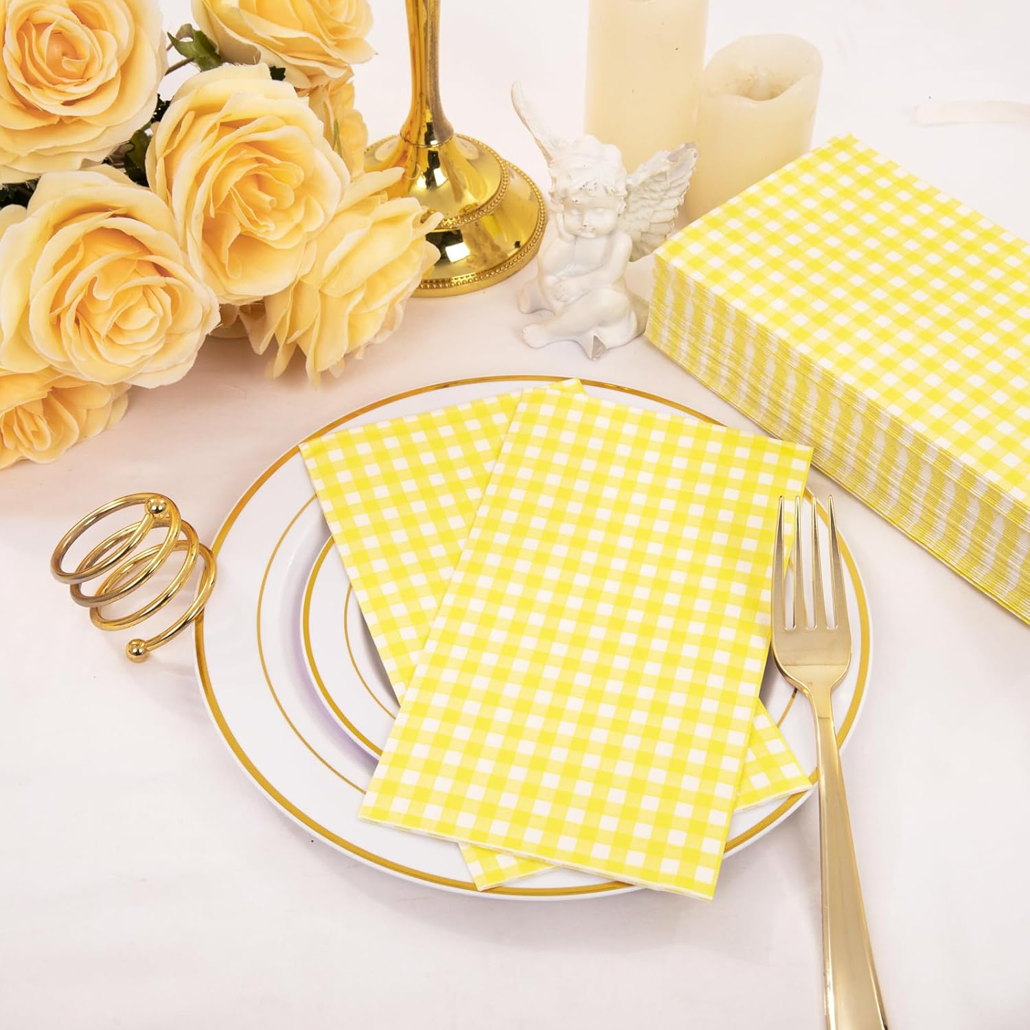 Yellow Gingham Paper Napkins — view 13