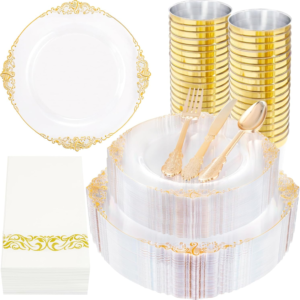 Clear Gold Dinnerware Set for 50 Guests — view 11