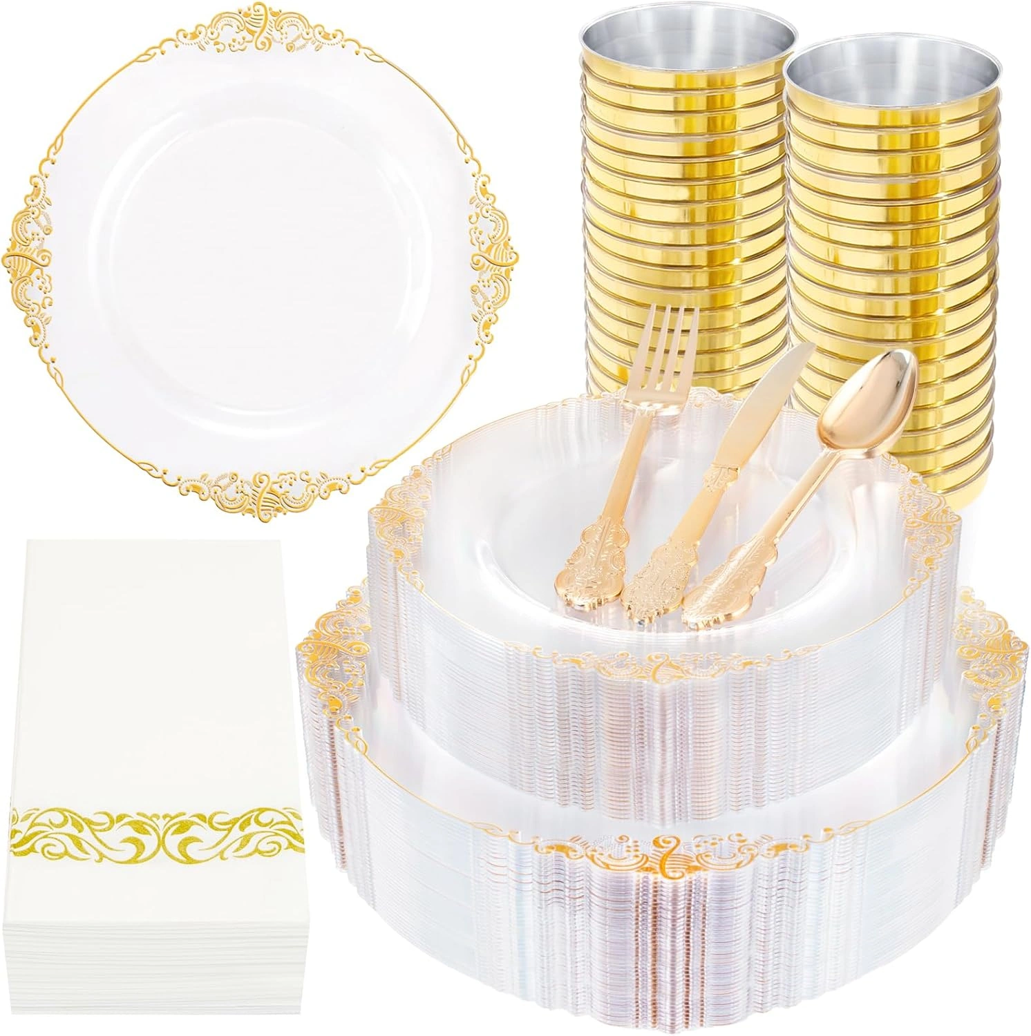 Clear Gold Dinnerware Set for 50 Guests — view 11